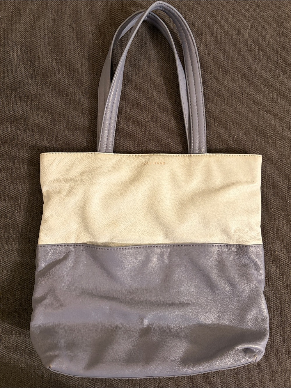 Cole Haan Cream and Blue Two-Tone Leather Tote